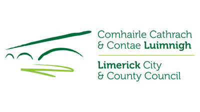 White logo with green writing saying Limerick City and County Council in both Irish and English